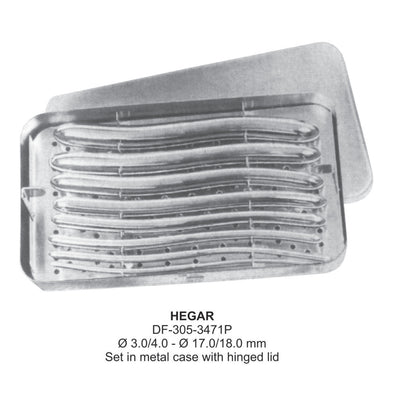 Hegar Uterine Dilator, From Dia3/4-Dia17/18mm Set In Metal Case With Hinged Lid (DF-305-3471P) by Dr. Frigz