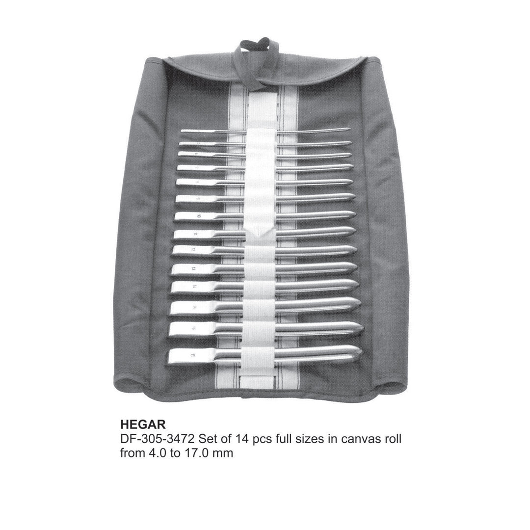 Hega Uterine Dilators, Set Of 14 Pcs, From 4 To 17mm Full Sizes In Canvas Roll (DF-305-3472) by Dr. Frigz