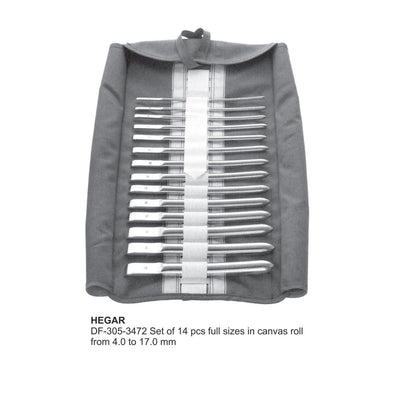 Hega Uterine Dilators, Set Of 14 Pcs, From 4 To 17mm Full Sizes In Canvas Roll (DF-305-3472) by Dr. Frigz