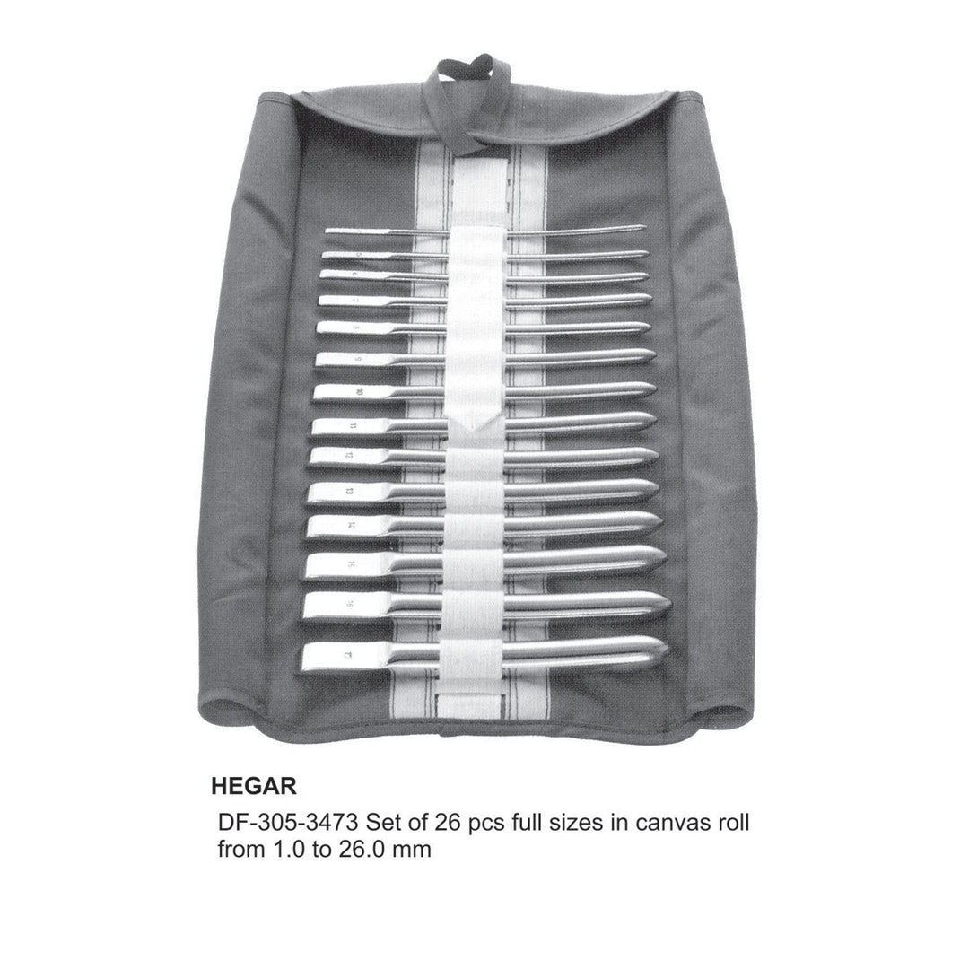 Hega Uterine Dilators, Set Of 26 Pcs, From 1.0 To 26.0mm Full Sizes In Canvas Roll (DF-305-3473) by Dr. Frigz