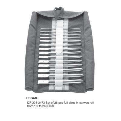 Hega Uterine Dilators, Set Of 26 Pcs, From 1.0 To 26.0mm Full Sizes In Canvas Roll (DF-305-3473) by Dr. Frigz