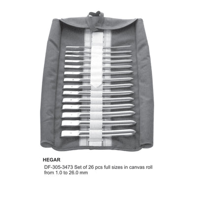 Hega Uterine Dilators, Set Of 26 Pcs, From 1.0 To 26.0mm Full Sizes In Canvas Roll (DF-305-3473)