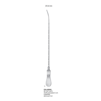 Galabin Uterine Sounds, 29.5cm, Dia3.6mm , Shaft Graduated Incm, Malleable (DF-307-3479)