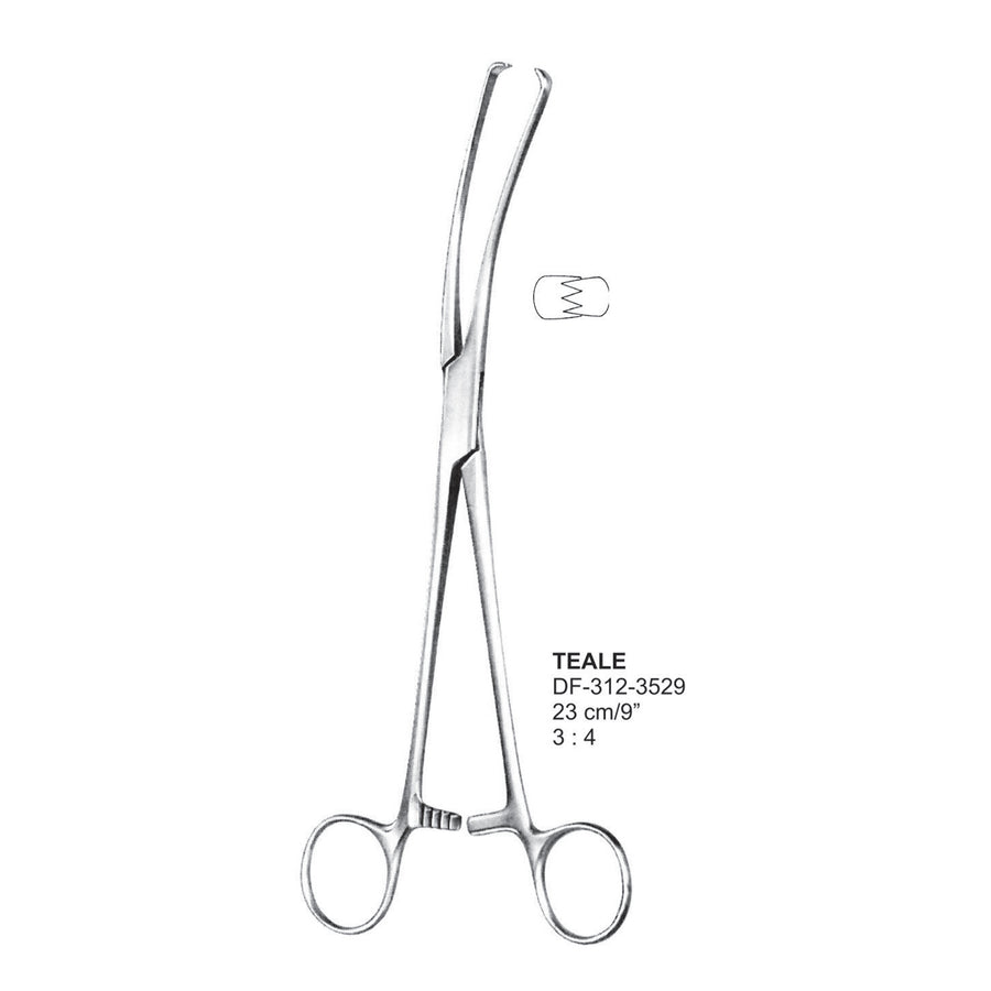 Teale Tenaculum Forceps, Sideway Curved, 3X4Teeth, 23cm  (DF-312-3529) by Dr. Frigz