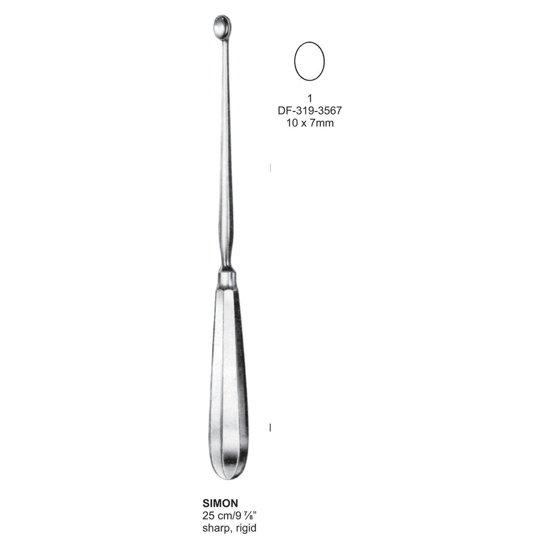 Simon Uterine Scoops,25Cm, Sharp, Rigid, Fig.1, 10X7mm (DF-319-3567) by Dr. Frigz