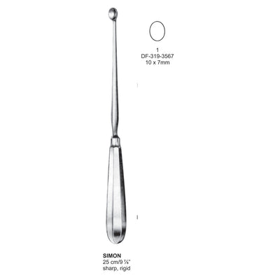 Simon Uterine Scoops,25Cm, Sharp, Rigid, Fig.1, 10X7mm (DF-319-3567)