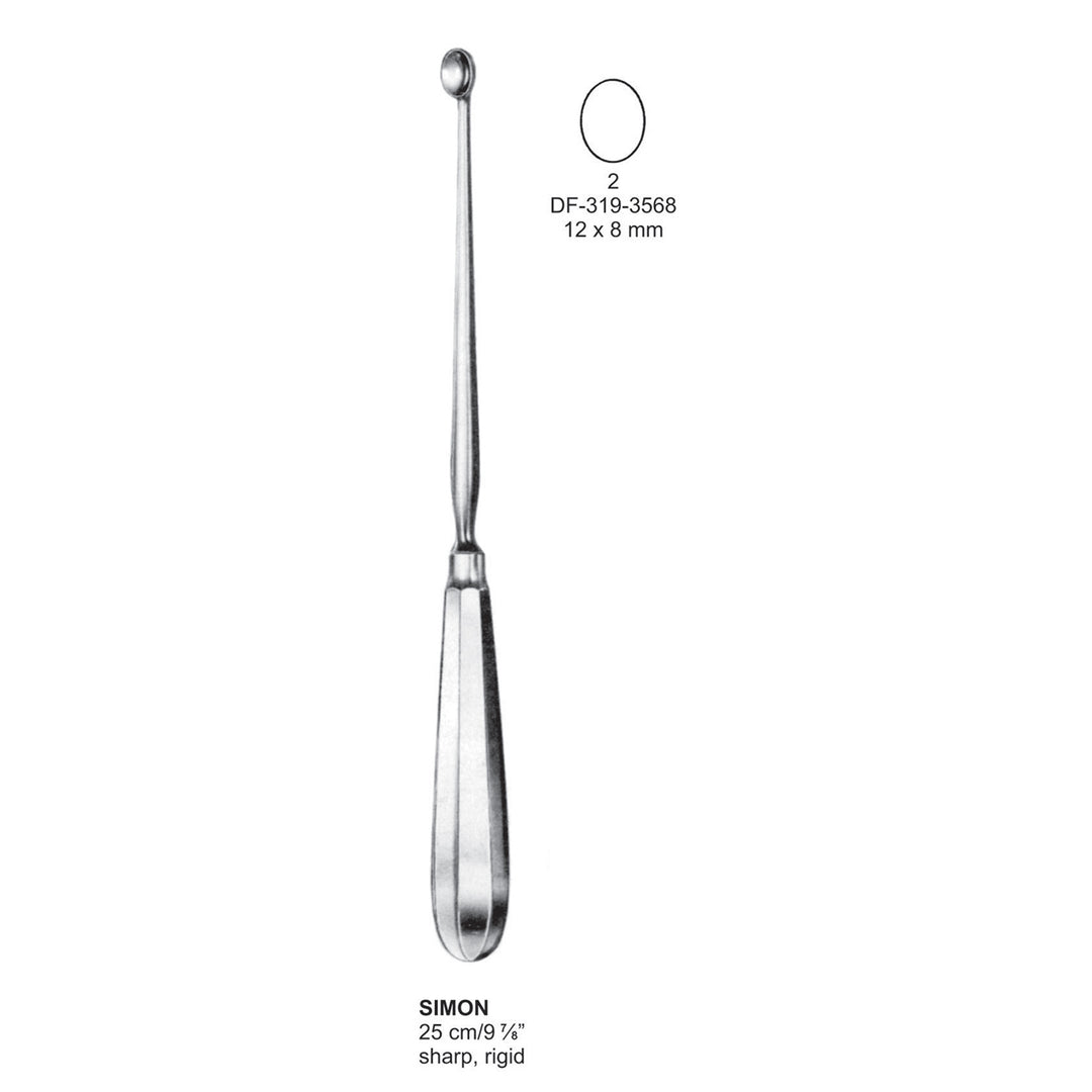 Simon Uterine Scoops,25Cm, Sharp, Rigid, Fig.2, 12X8mm (DF-319-3568) by Dr. Frigz