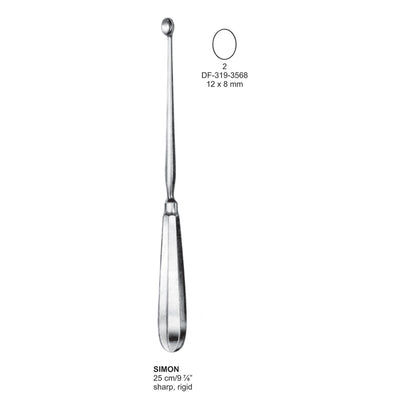 Simon Uterine Scoops,25Cm, Sharp, Rigid, Fig.2, 12X8mm (DF-319-3568)