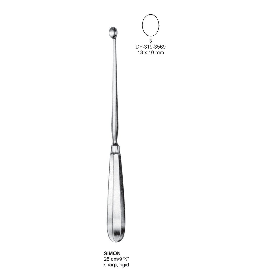 Simon Uterine Scoops,25Cm, Sharp, Rigid, Fig.3, 13X10mm (DF-319-3569) by Dr. Frigz