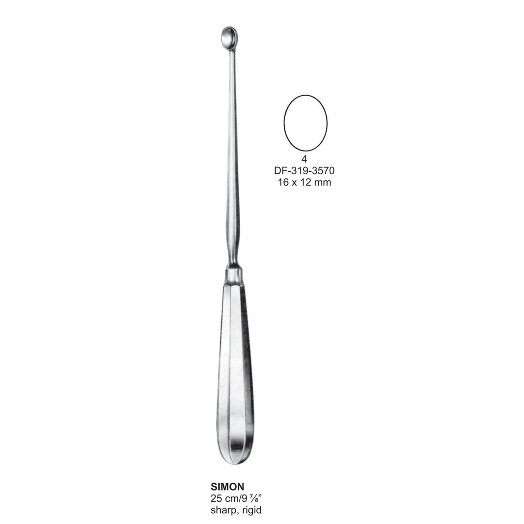 Simon Uterine Scoops,25Cm, Sharp, Rigid, Fig.4, 16X12mm (DF-319-3570) by Dr. Frigz