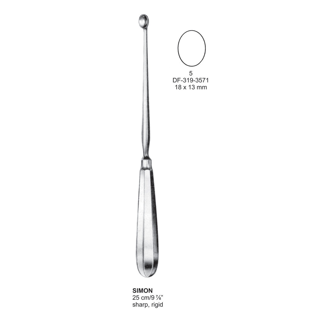 Simon Uterine Scoops,25Cm, Sharp, Rigid, Fig.5, 18X13mm (DF-319-3571) by Dr. Frigz