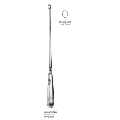 Schroeder Uterine Scoops,30Cm, Sharp, Rigid, Fig.1, 10X7mm (DF-319-3573)