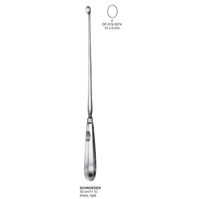 Schroeder Uterine Scoops,30Cm, Sharp, Rigid, Fig.2, 12X8mm (DF-319-3574)