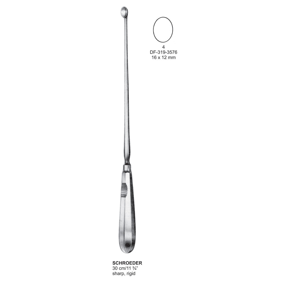 Schroeder Uterine Scoops,30Cm, Sharp, Rigid, Fig.4, 16X12mm (DF-319-3576) by Dr. Frigz