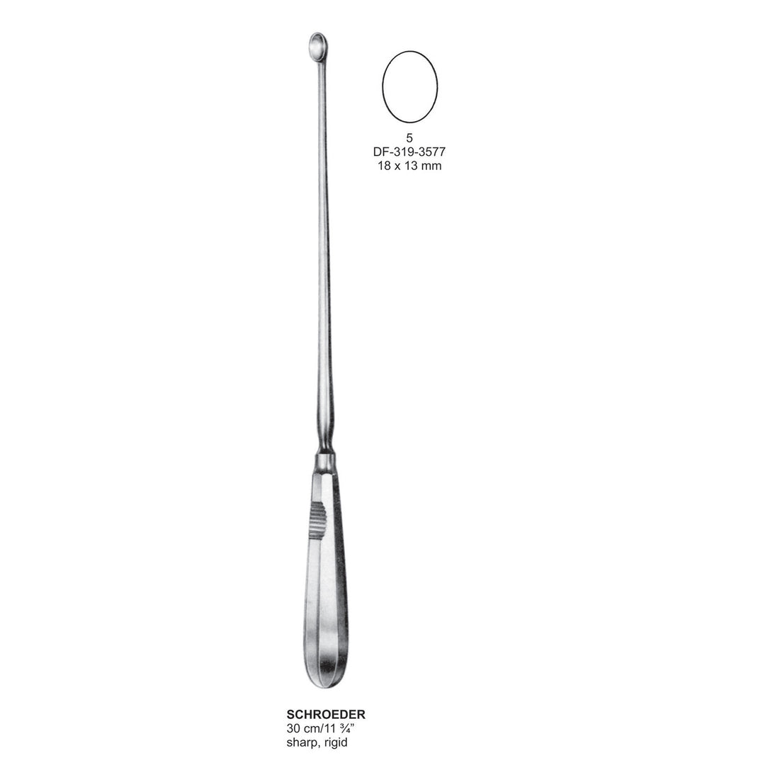 Schroeder Uterine Scoops,30Cm, Sharp, Rigid, Fig.5, 18X13mm (DF-319-3577) by Dr. Frigz