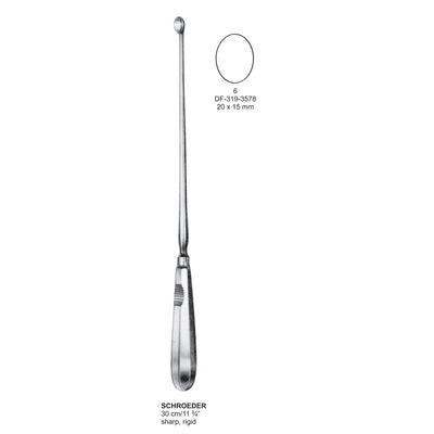 Schroeder Uterine Scoops,30Cm, Sharp, Rigid, Fig.6, 20X15mm (DF-319-3578)