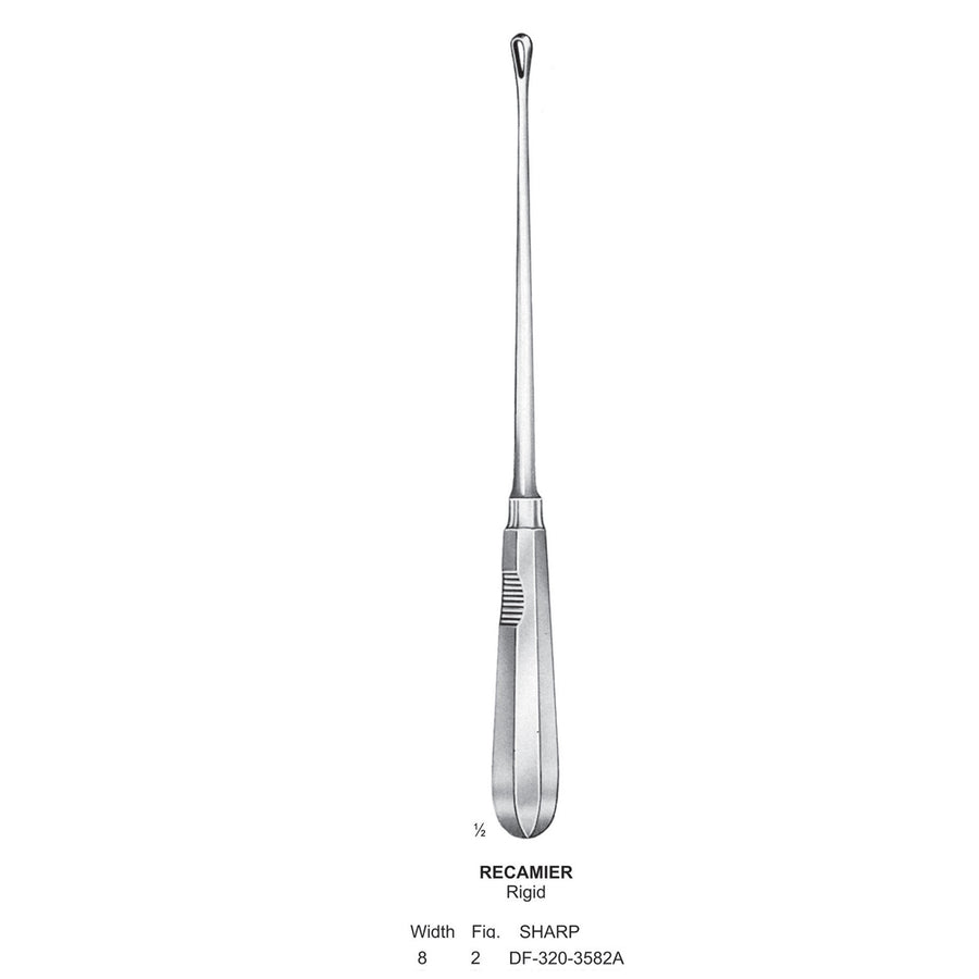 Recamier Uterine Curettes, Rigid, Sharp, Fig.2, 8mm (DF-320-3582A) by Dr. Frigz