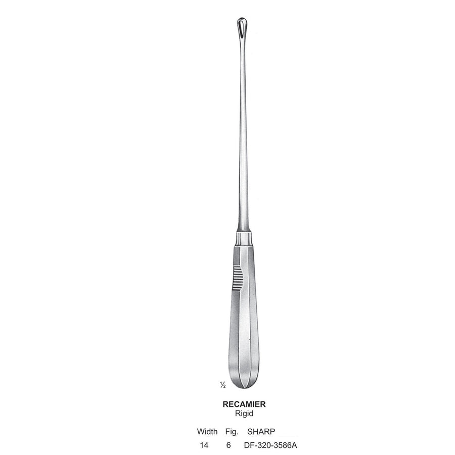 Recamier Uterine Curettes, Rigid, Sharp, Fig.6, 14mm (DF-320-3586A) by Dr. Frigz