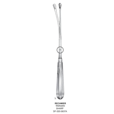 Recamier Uterine Curettes , Malleable, Sharp, Fig.1, 7mm 30.5cm (DF-320-3637A)