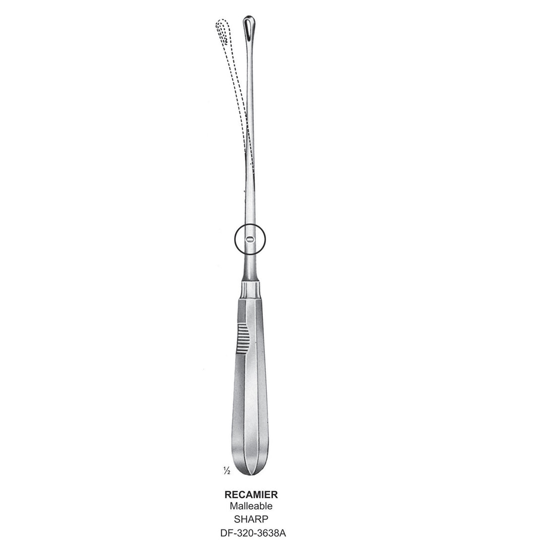 Recamier Uterine Curettes , Malleable, Sharp, Fig.2, 8mm 30.5cm (DF-320-3638A) by Dr. Frigz