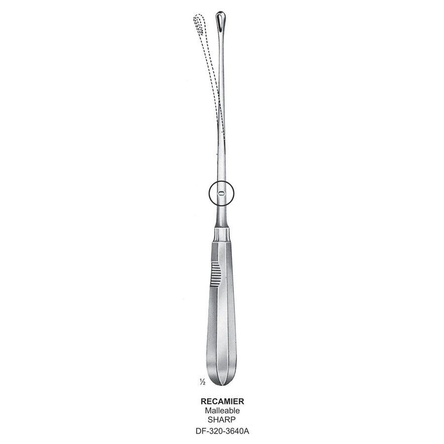 Recamier Uterine Curettes , Malleable, Sharp, Fig.4, 11mm 31cm (DF-320-3640A) by Dr. Frigz