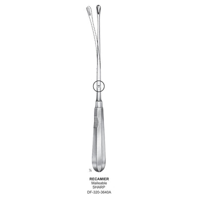 Recamier Uterine Curettes , Malleable, Sharp, Fig.4, 11mm 31cm (DF-320-3640A)