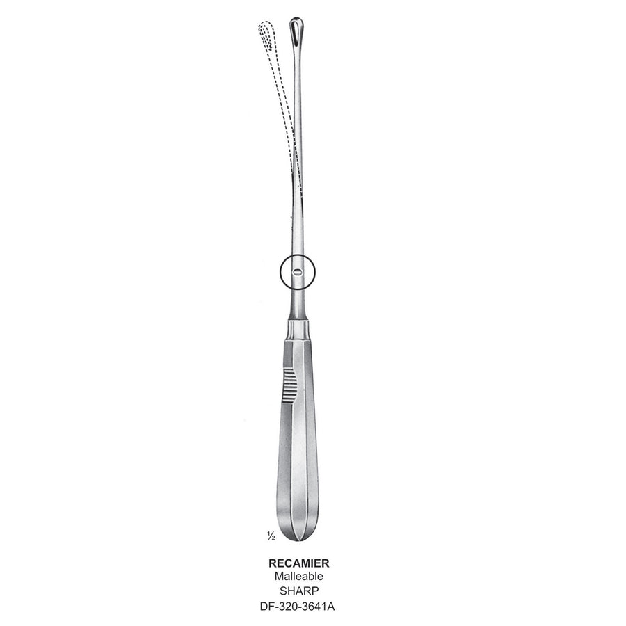 Recamier Uterine Curettes , Malleable, Sharp, Fig.5, 12mm 31.5cm (DF-320-3641A) by Dr. Frigz