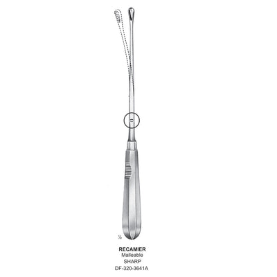 Recamier Uterine Curettes , Malleable, Sharp, Fig.5, 12mm 31.5cm (DF-320-3641A)