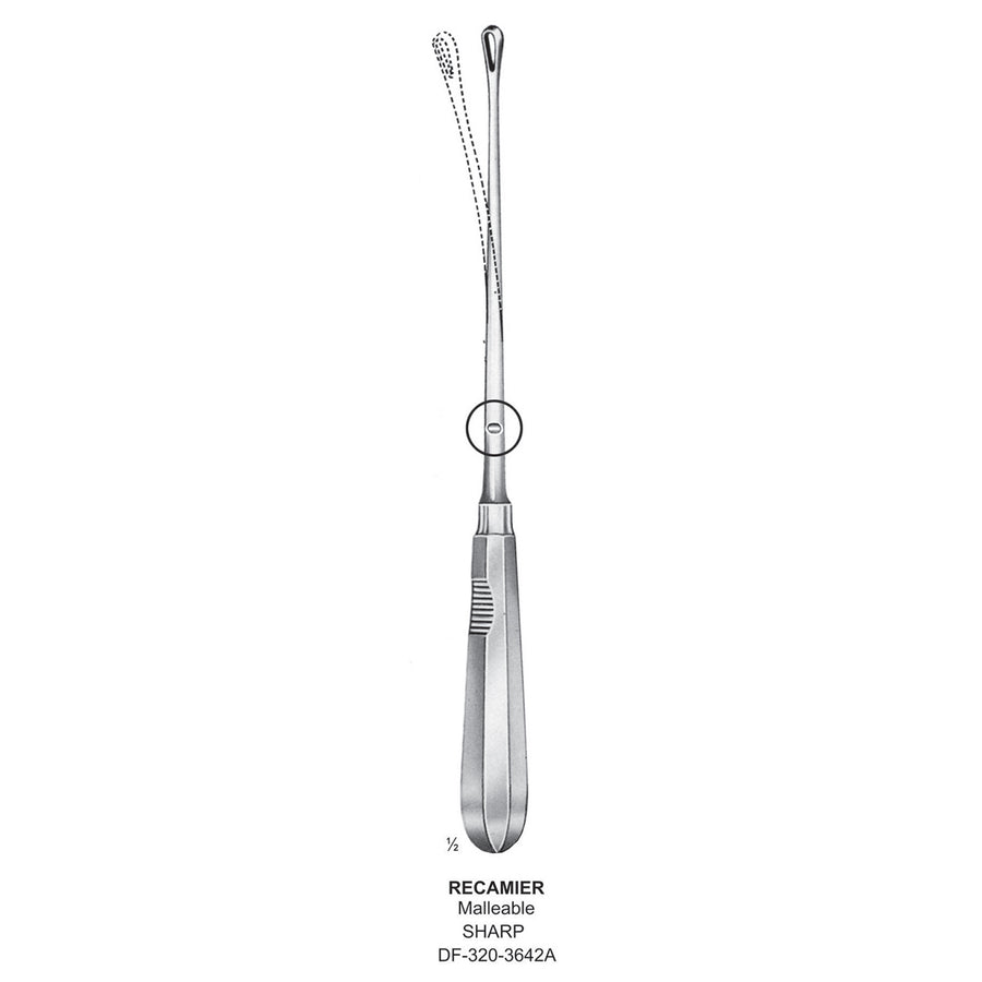 Recamier Uterine Curettes , Malleable, Sharp, Fig.6, 14mm 31.5cm (DF-320-3642A) by Dr. Frigz