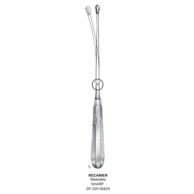 Recamier Uterine Curettes , Malleable, Sharp, Fig.6, 14mm 31.5cm (DF-320-3642A)