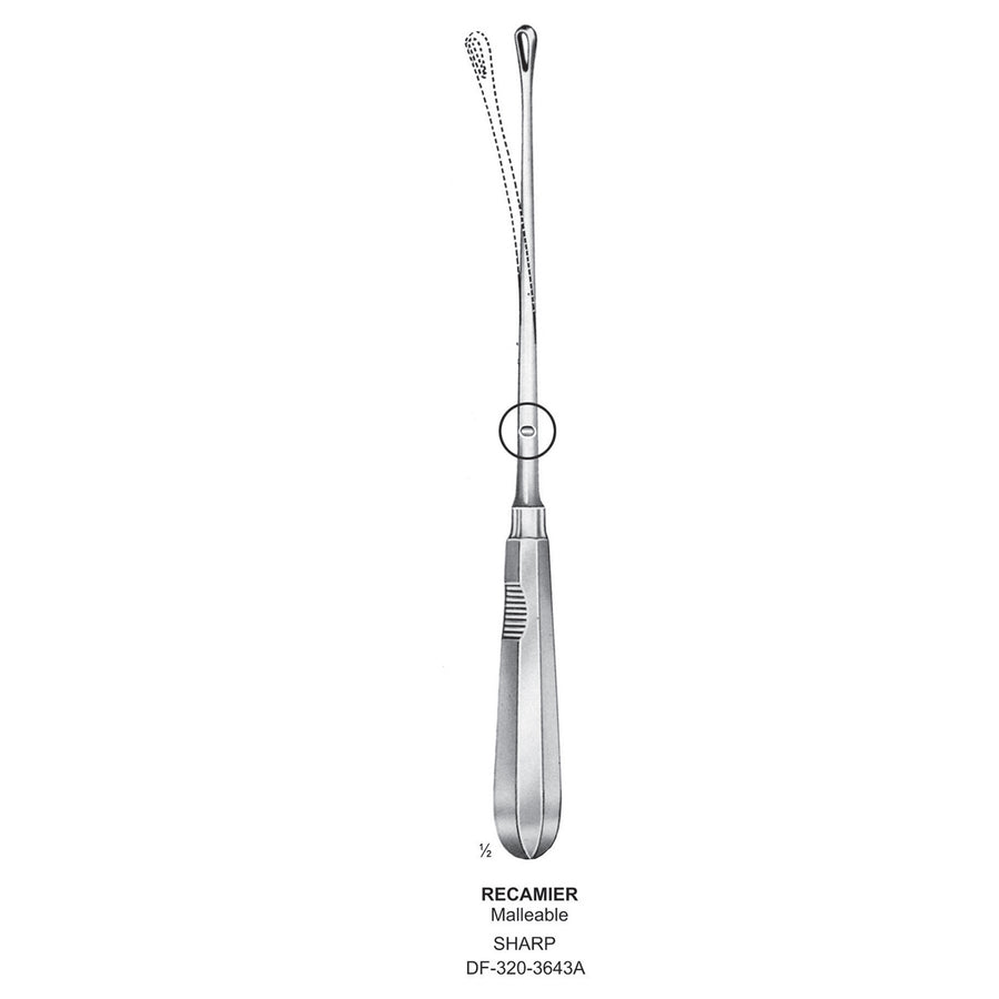 Recamier Uterine Curettes , Malleable, Sharp, Fig.7, 15mm 32cm (DF-320-3643A) by Dr. Frigz