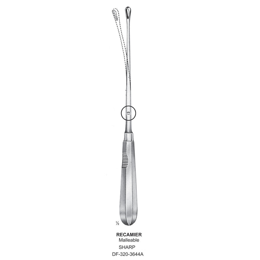Recamier Uterine Curettes , Malleable, Sharp, Fig.8, 16mm 32cm (DF-320-3644A) by Dr. Frigz