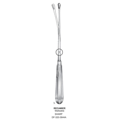 Recamier Uterine Curettes , Malleable, Sharp, Fig.8, 16mm 32cm (DF-320-3644A)