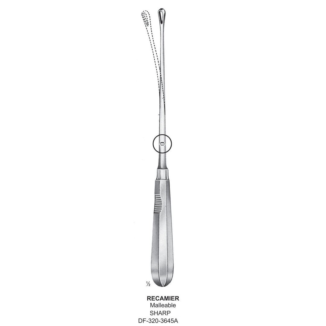 Recamier Uterine Curettes , Malleable, Sharp, Fig.9, 19mm 32cm (DF-320-3645A) by Dr. Frigz