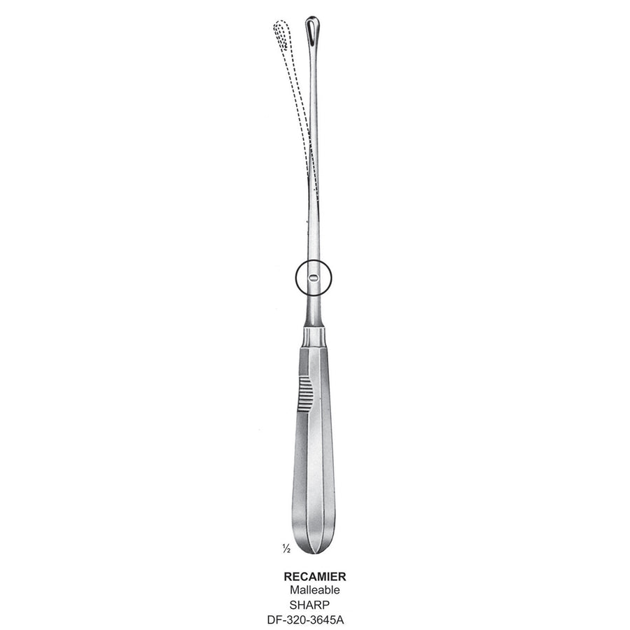 Recamier Uterine Curettes , Malleable, Sharp, Fig.9, 19mm 32cm (DF-320-3645A) by Dr. Frigz
