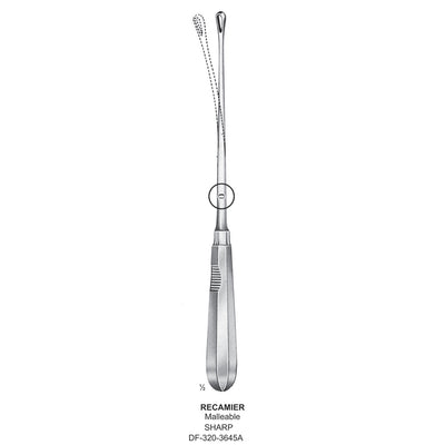 Recamier Uterine Curettes , Malleable, Sharp, Fig.9, 19mm 32cm (DF-320-3645A)