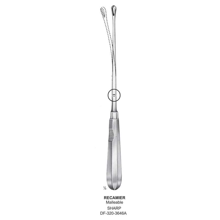 Recamier Uterine Curettes , Malleable, Sharp, Fig.10, 20mm 32cm (DF-320-3646A) by Dr. Frigz