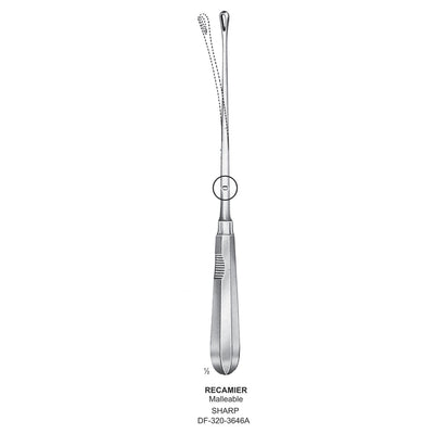 Recamier Uterine Curettes , Malleable, Sharp, Fig.10, 20mm 32cm (DF-320-3646A)