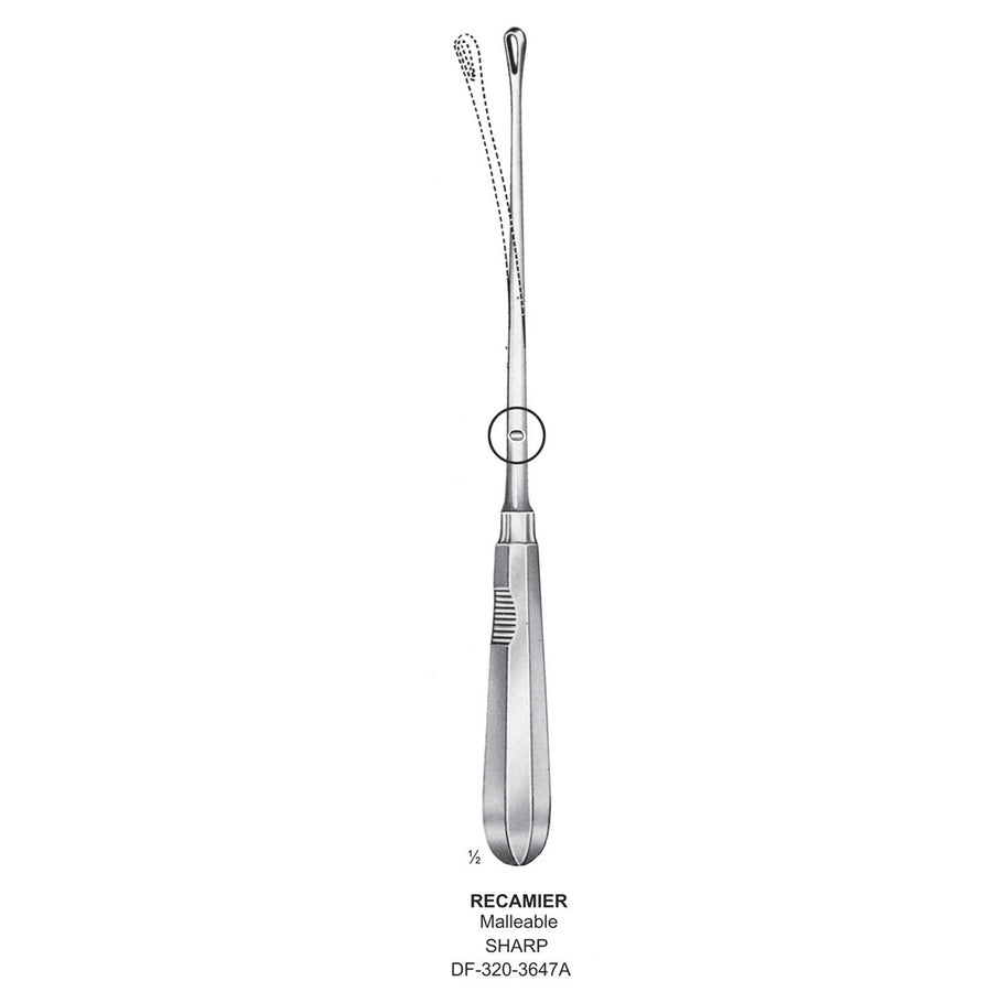 Recamier Uterine Curettes , Malleable, Sharp, Fig.11, 21mm 32cm (DF-320-3647A) by Dr. Frigz