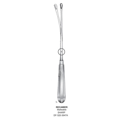 Recamier Uterine Curettes , Malleable, Sharp, Fig.11, 21mm 32cm (DF-320-3647A)