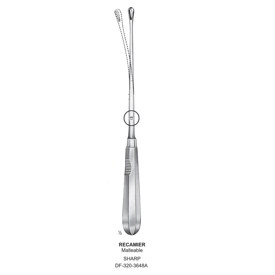 Recamier Uterine Curettes , Malleable, Sharp, Fig.12, 23mm 32cm (DF-320-3648A) by Dr. Frigz