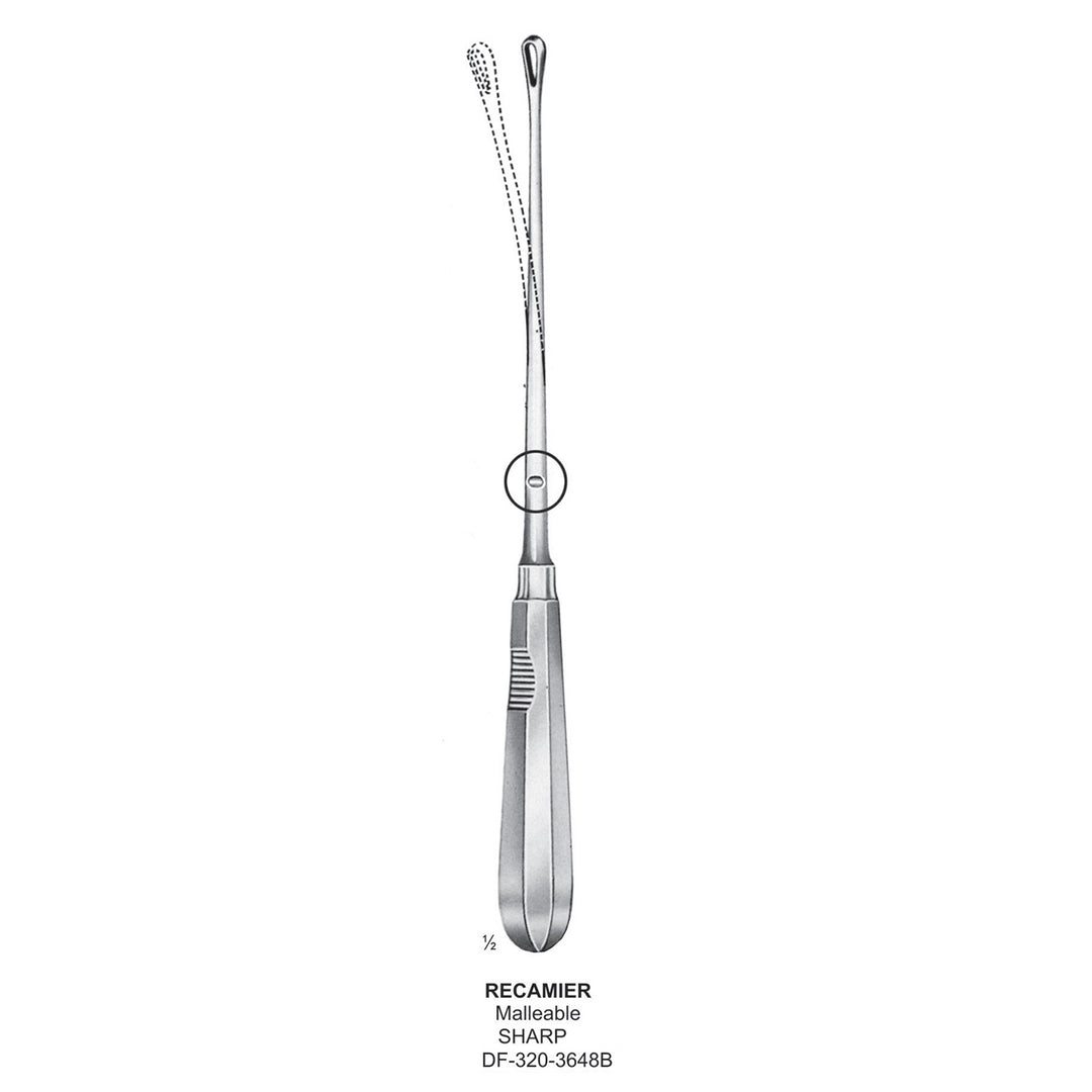 Recamier Uterine Curettes , Malleable, Sharp, Fig.13, 25mm 34cm (DF-320-3648B) by Dr. Frigz