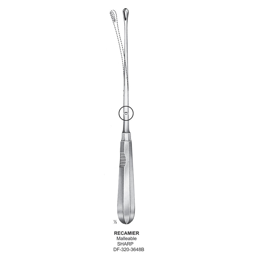 Recamier Uterine Curettes , Malleable, Sharp, Fig.13, 25mm 34cm (DF-320-3648B) by Dr. Frigz