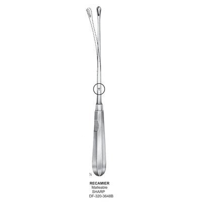 Recamier Uterine Curettes , Malleable, Sharp, Fig.13, 25mm 34cm (DF-320-3648B)