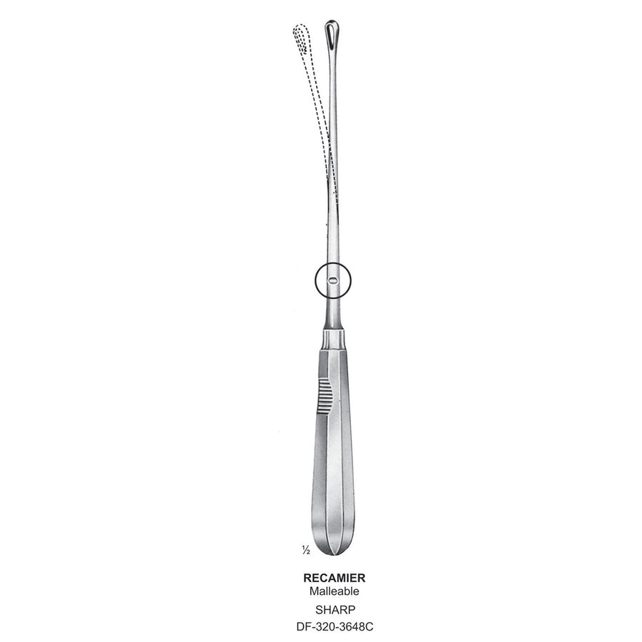 Recamier Uterine Curettes , Malleable, Sharp, Fig.14, 30mm 34.5cm (DF-320-3648C) by Dr. Frigz