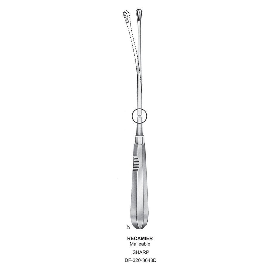 Recamier Uterine Curettes , Malleable, Sharp, Fig.15, 35mm 34.5cm (DF-320-3648D) by Dr. Frigz