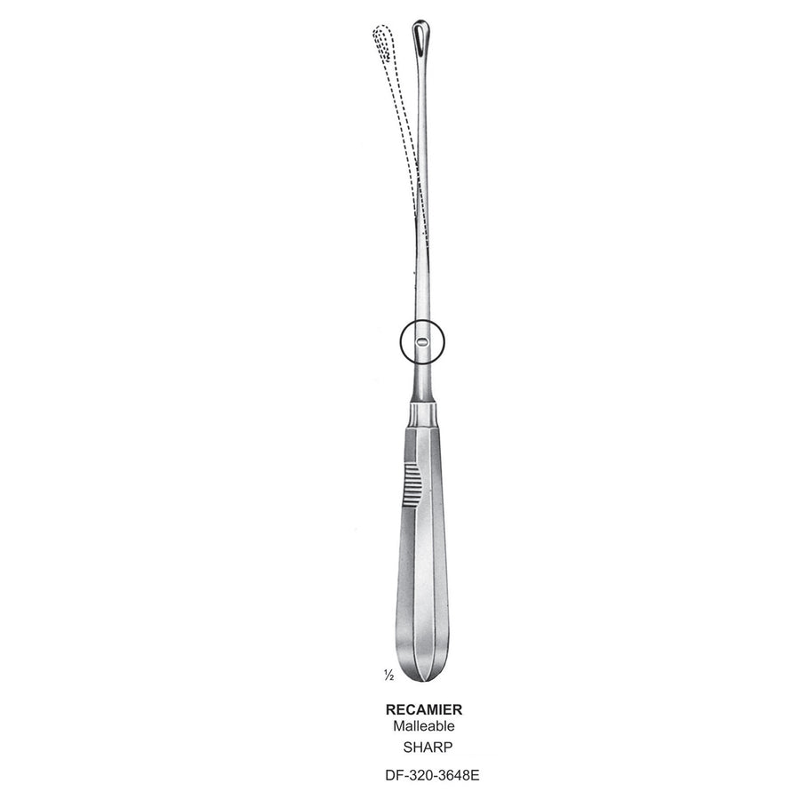 Recamier Uterine Curettes , Malleable, Sharp, Fig.16, 40mm 35cm (DF-320-3648E) by Dr. Frigz