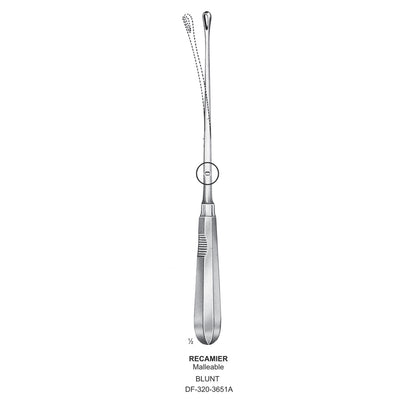 Recamier Uterine Curettes , Malleable, Blunt, Fig.1, 7mm 30.5cm (DF-320-3651A)