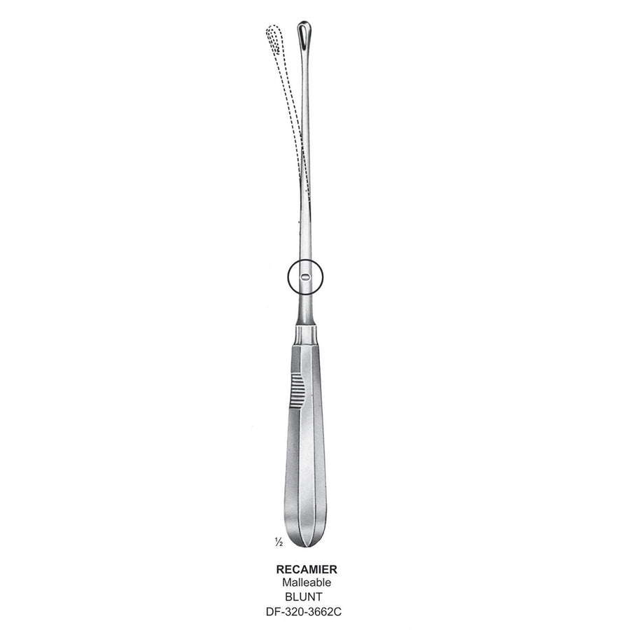 Recamier Uterine Curettes , Malleable, Blunt, Fig.14, 30mm 34.5cm (DF-320-3662C) by Dr. Frigz