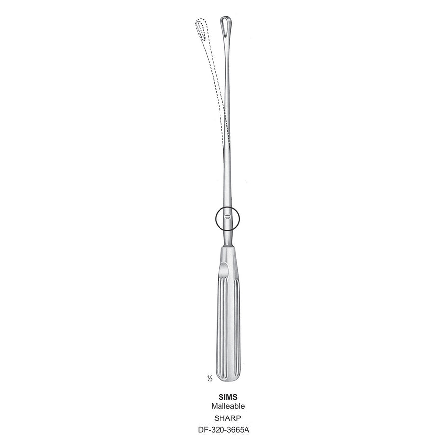 Sims Uterine Curettes , Malleable, Sharp, Fig.1, 6mm 30.5cm (DF-320-3665A) by Dr. Frigz